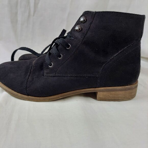 Brash Womens Size 9 Lace Up Short Ankle Black Boot Low Heel Suede Like Fabric - Picture 5 of 11